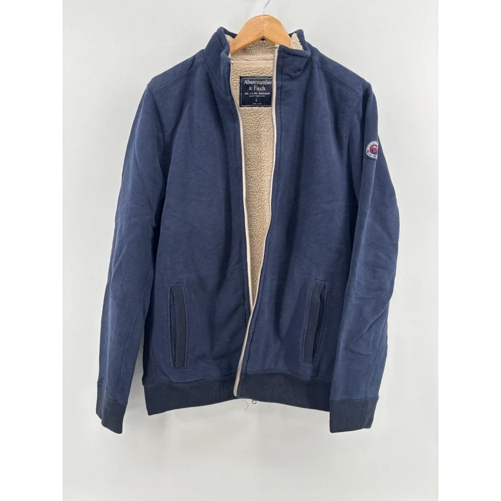 Abercrombie & Fitch Mens Blue Sherpa Lined Full Zip Fleece Jacket Large
